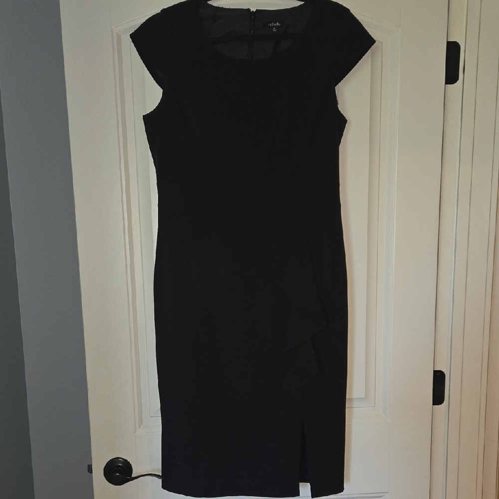 Rafaella Black Sheath Midi Dress with Bateau Neckline